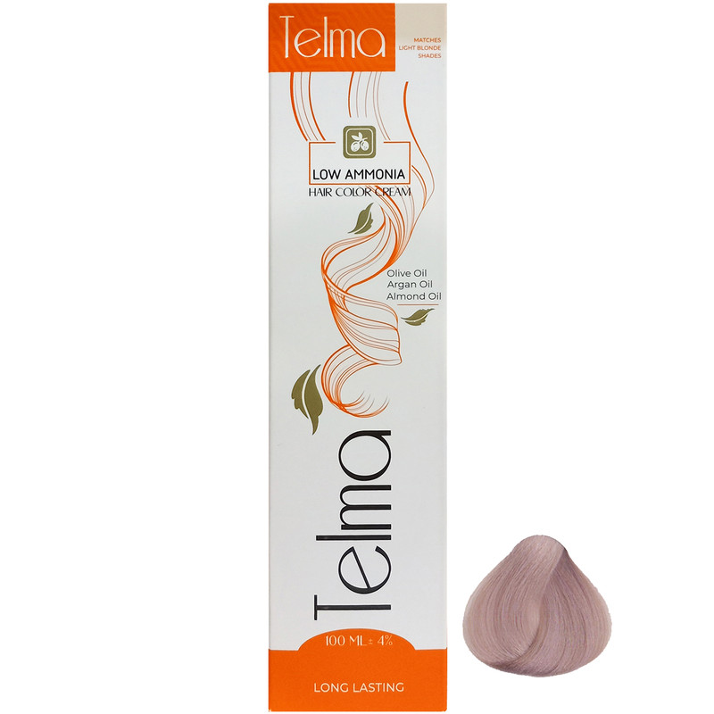 رنگ مو تلما مدل Low Ammonia شماره 9.1 حجم 100 میلی لیتر رنگ بلوند دودی خیلی روشن